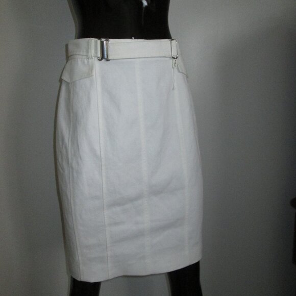 A-K-R-I-S white cotton linen pencil skirt - Picture 3 of 8